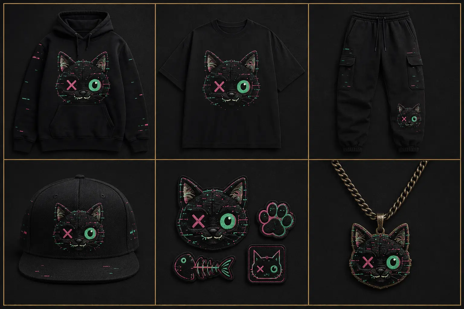 Glitchin Cat six-piece founding apparel collection