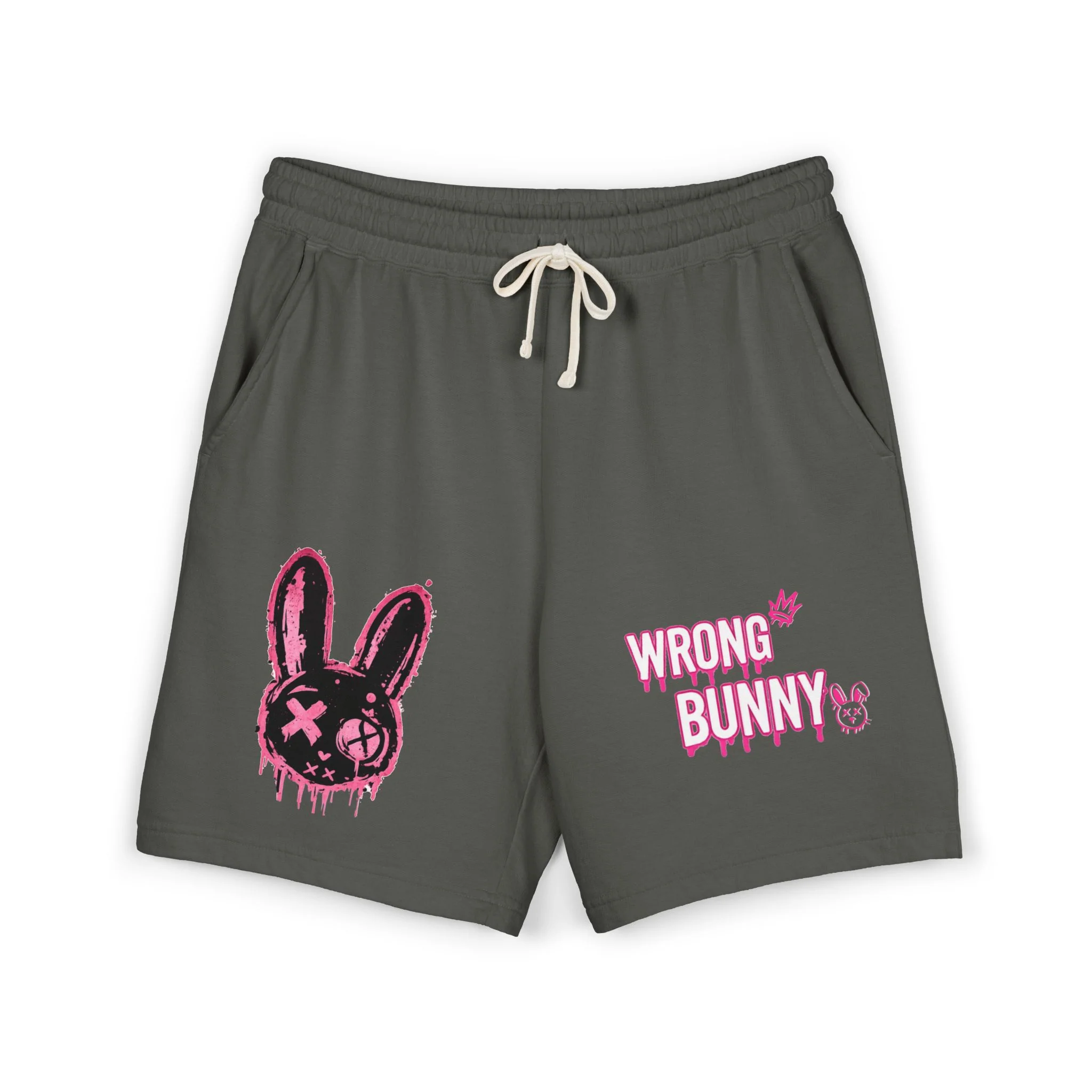 Wrong Bunny Graphic Sweat Shorts — Distressed Pink Bunny Design — official Shopify product image